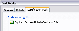 Certifikačná autorita je Equifax Secure Global eBusiness CA-1